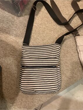 thirty-one Black & White Striped Canvas Crossbody Bag